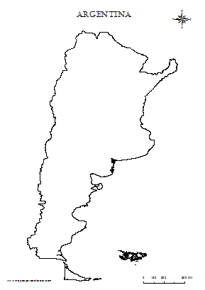 Contorno del mapa de Argentina para colorear.