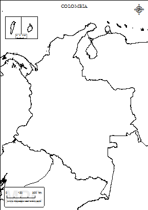 Mapa de Colombia y sus límites sin nombres para completar y colorear.