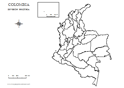 Mapa Colombia para completar con nombres para colorear.