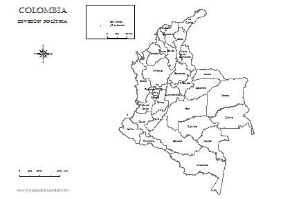 Mapa político de Colombia con nombres para colorear.