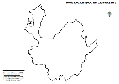 Mapa contorno del departamento del Antioquia.