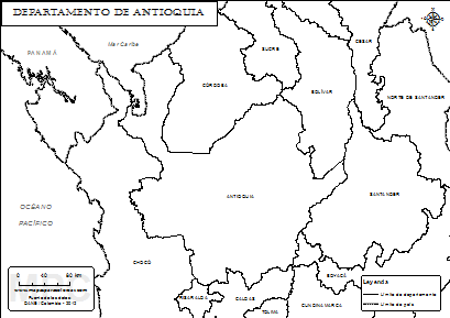 Mapa del departamento de Antioquia para colorear.