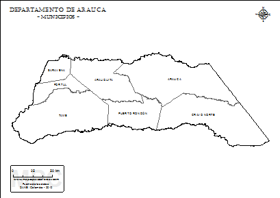 Mapa del departamento de Arauca y sus municipios para colorear.