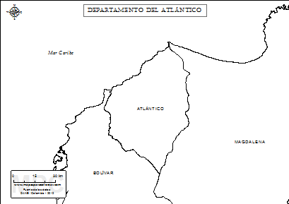 Mapa del departamento del Atlántico para colorear.
