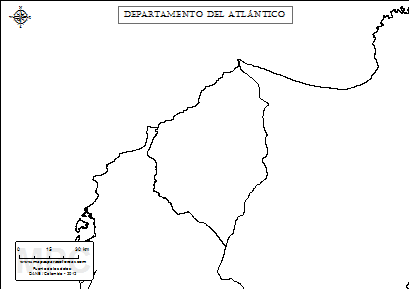 Mapa mudo del departamento del Atlántico para completar y colorear.