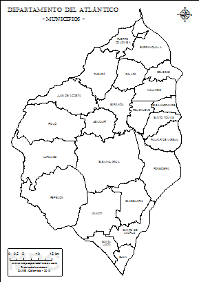 Mapa del departamento del Atlántico y sus municipios para colorear.