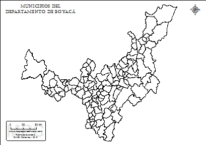 Mapa de muicipios de Boyacá sin nombres para completar y colorear.