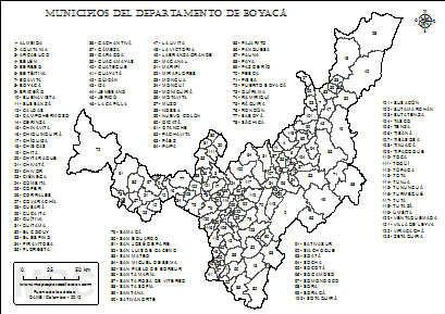 Mapa del departamento de Boyacá y sus municipios para colorear.