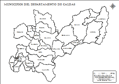 Mapa del departamento de Caldas y sus municipios para colorear.
