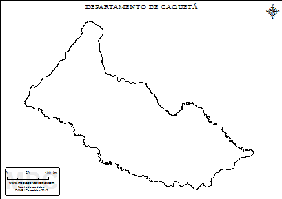 Mapa contorno del departamento de Caquetá.