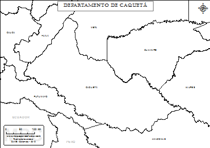 Mapa del departamento de Caquetá para colorear.