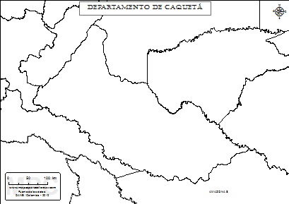 Mapa mudo del departamento de Caquetá para completar y colorear.