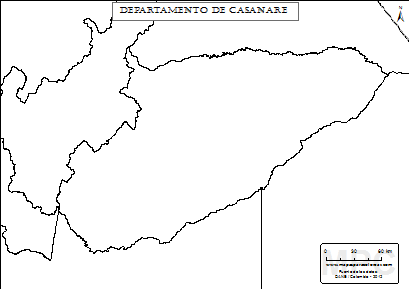 Mapa mudo del departamento de Casanare para completar y colorear.
