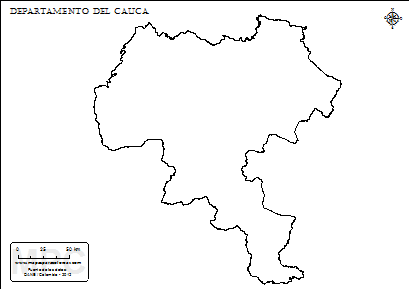 Mapa contorno del departamento del Cauca.