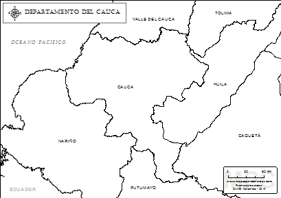 Mapa del departamento del Cauca para colorear.