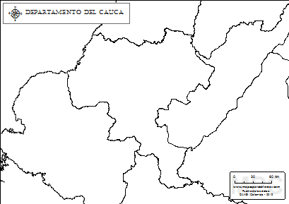 Mapa mudo del departamento del Cauca para completar y colorear.