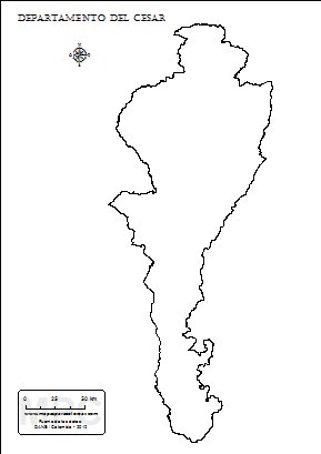 Mapa contorno del departamento del Cesar.