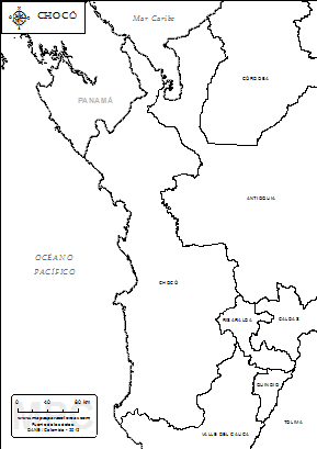 Mapa del departamento del Chocó para colorear.