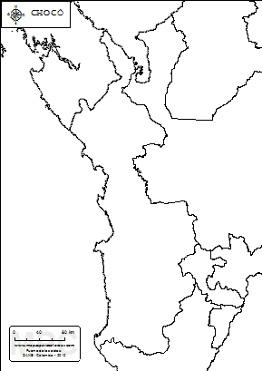 Mapa mudo del departamento del Chocó para completar y colorear.