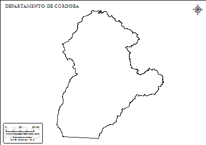 Mapa contorno del departamento de Córdoba.