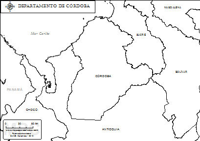 Mapa del departamento de Córdoba para colorear.