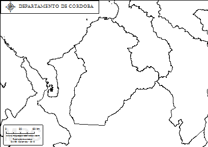 Mapa mudo del departamento de Córdoba para completar y colorear.