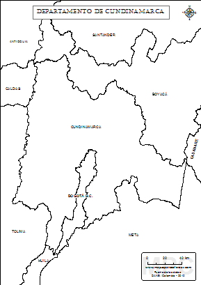 Mapa del departamento de Cundinamarca para colorear.