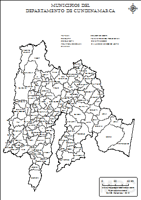 Mapa del departamento de Cundinamarca y sus municipios para colorear.
