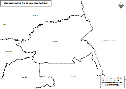 Mapa del departamento de Guainía para colorear.