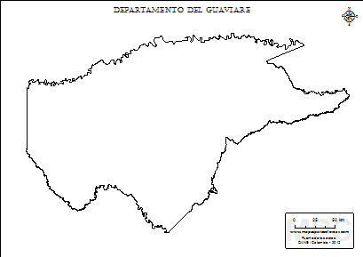 Mapa contorno del departamento del Guaviare.