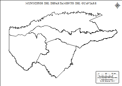 Mapa de muicipios del Guaviare sin nombres para completar y colorear.