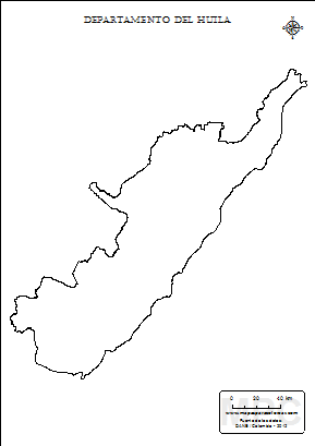 Mapa contorno del departamento del Huila.