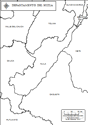 Mapa del departamento del Huila para colorear.