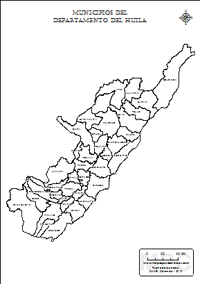 Mapa departamento del Huila y sus municipios para colorear.