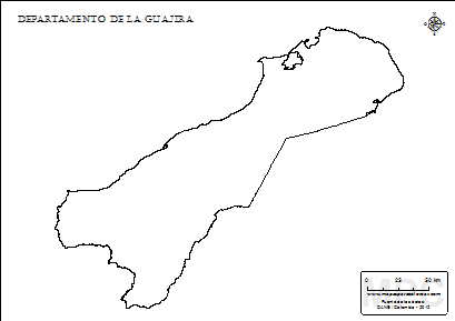 Mapa contorno del departamento de La Guajira.