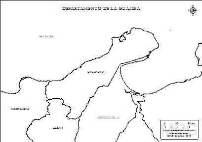 Mapa del departamento de La Guajira para colorear.