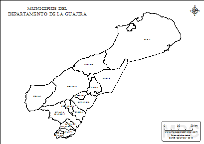 Mapa departamento de La Guajira y sus municipios para colorear.
