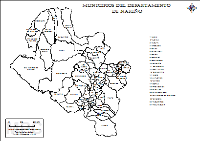 Mapa departamento de Nariño y sus municipios para colorear.