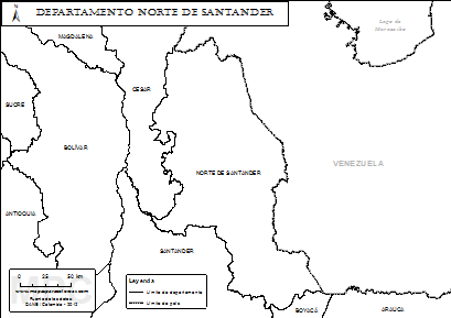 Mapa del departamento de Norte de Santander para colorear.
