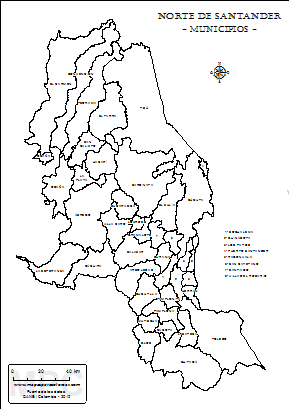 Mapa departamento de Norte de Santander y sus municipios para colorear.