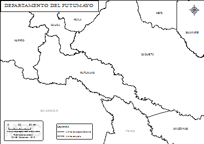 Mapa del departamento del Putumayo para colorear.