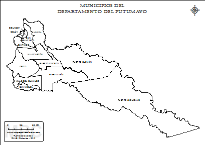 Mapa departamento del Putumayo y sus municipios para colorear.