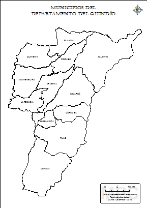 Mapa departamento del Quindío y sus municipios para colorear.