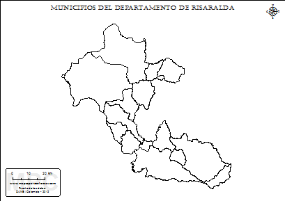 Mapa de muicipios de Risaralda sin nombres para completar y colorear.