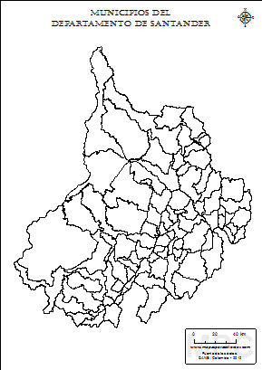 Mapa de muicipios de Santander sin nombres para completar y colorear.