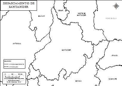 Mapa del departamento de Santander para colorear.