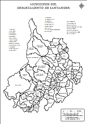 Mapa departamento de Santander y sus municipios para colorear.