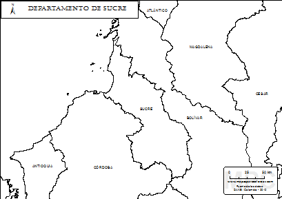 Mapa del departamento de Sucre para colorear.