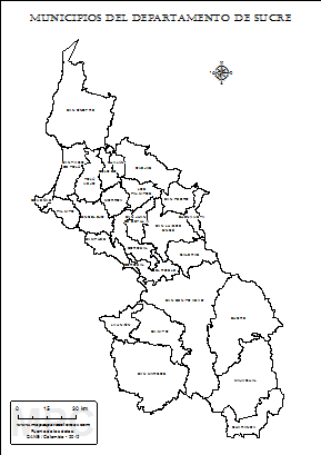 Mapa departamento de Sucre y sus municipios para colorear.