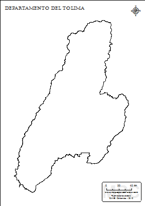 Mapa contorno del departamento del Tolima.